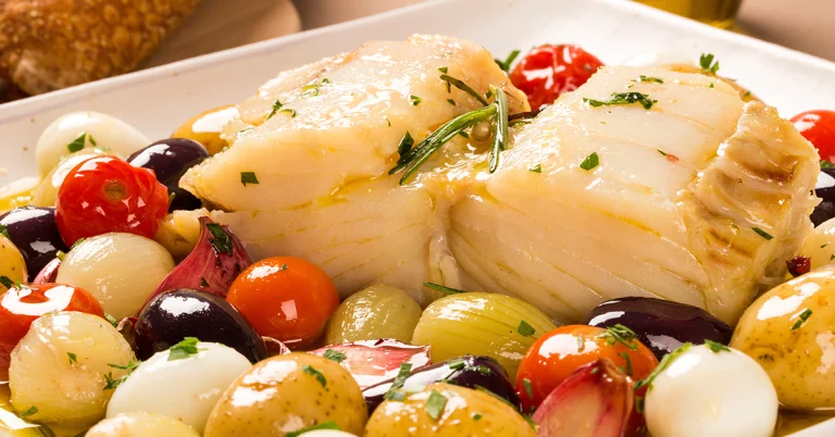 Torsk, potatis, oliver.