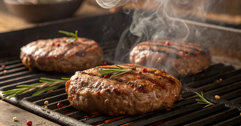 Köttbiffar på en grill.